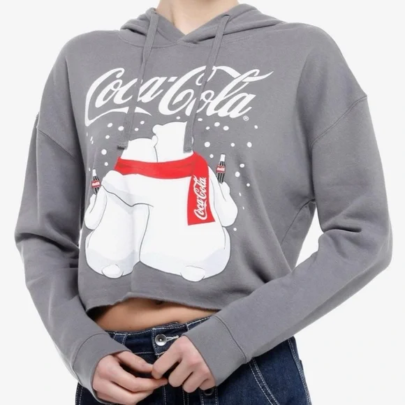 Hot Topic Coca‑Cola Polar Bears Cropped Hoodie – Women’s Large, EUC - Picture 1 of 16